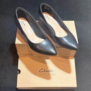 Clarks Classic Black Block Heel Pumps